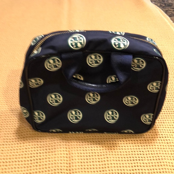 TooCute Handbags - Designer-Inspired Navy Cosmetic Case with Logo Print